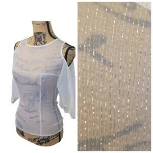 Maje Small (1) sheer cream pink and gold striped cold shoulder blouse